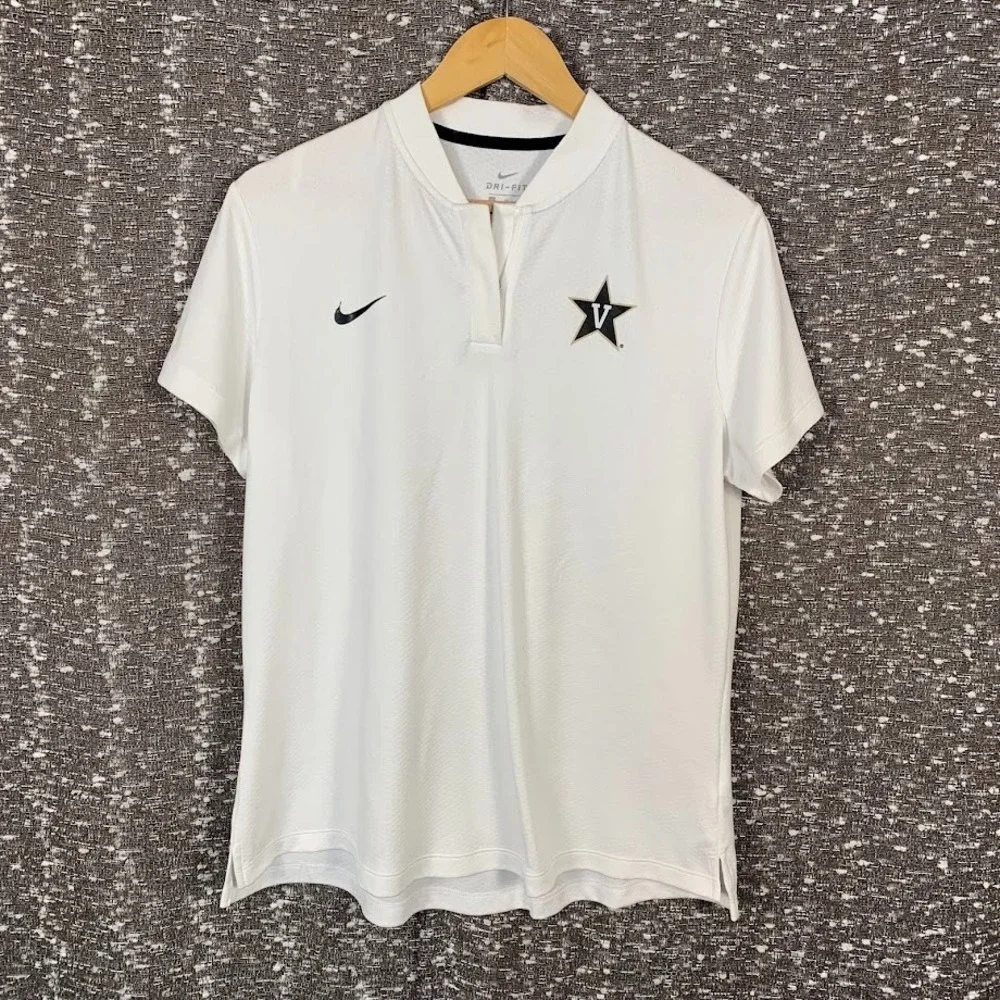 Nike Dri-Fit Vanderbilt 1/4 Zip White Polo Shirt Short Sleeve Logo Women's Large